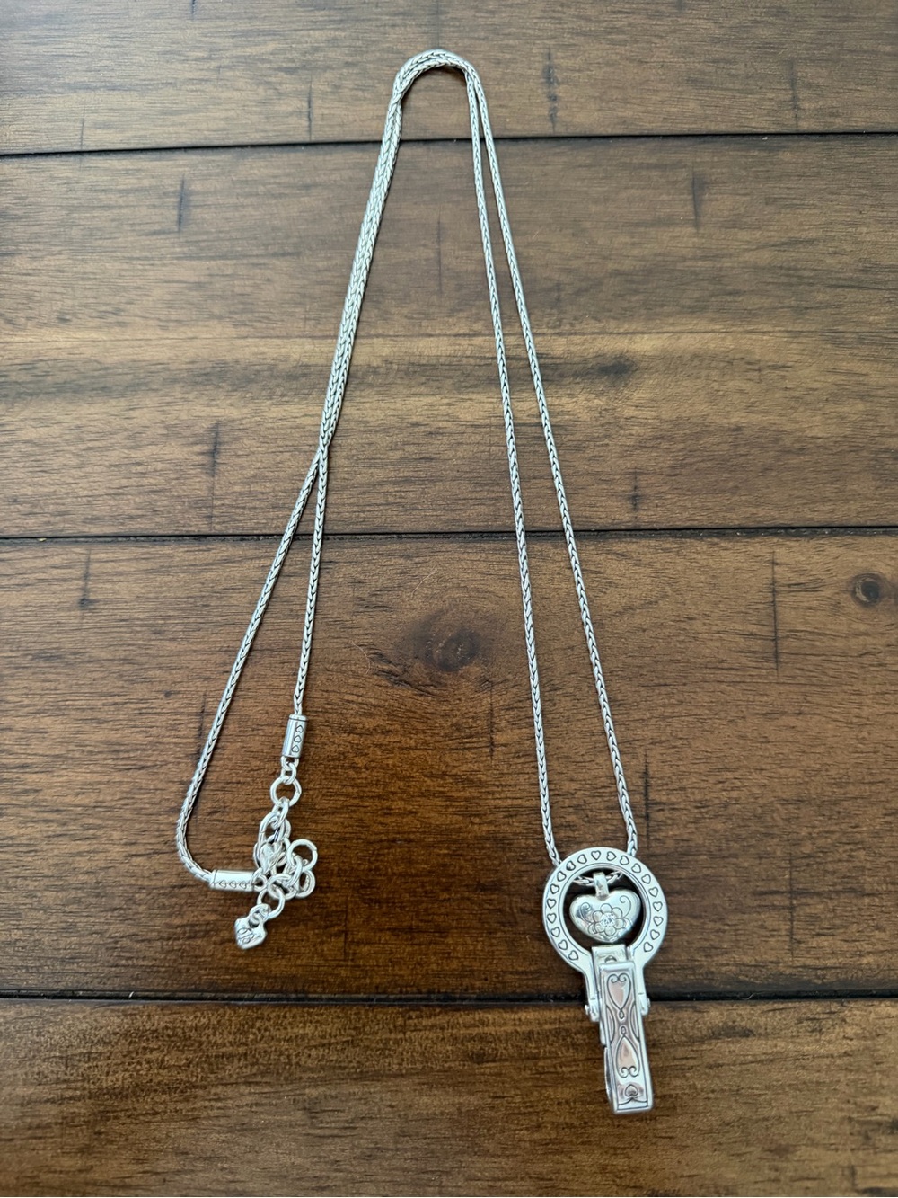 Brighton Jewelry HEART Lanyard Silver Tone Necklace 16.5” PLUS Extender Nice!
